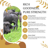 Buffalo in a natural setting with health benefits text overlay