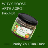 Jar of Forest Honey with Arth Agro Farms label on a green background