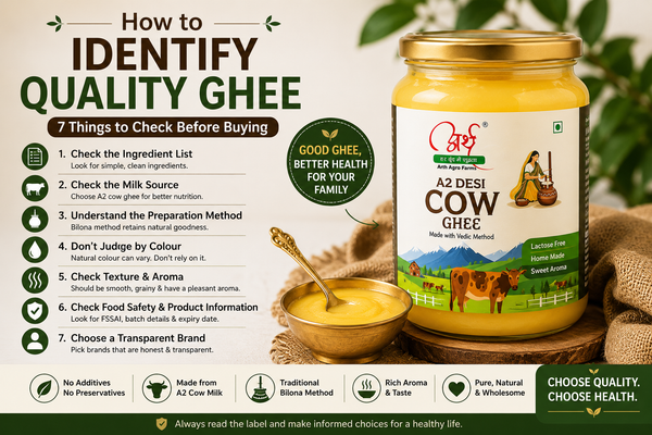 How to identify quality ghee by checking ingredients milk source Bilona method and packaging