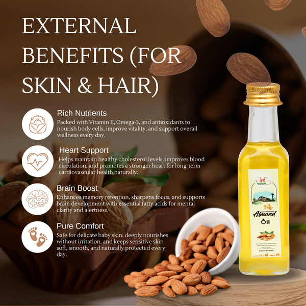 Pure Wood Pressed Almond Oil – 100% Natural & Chemical-Free
