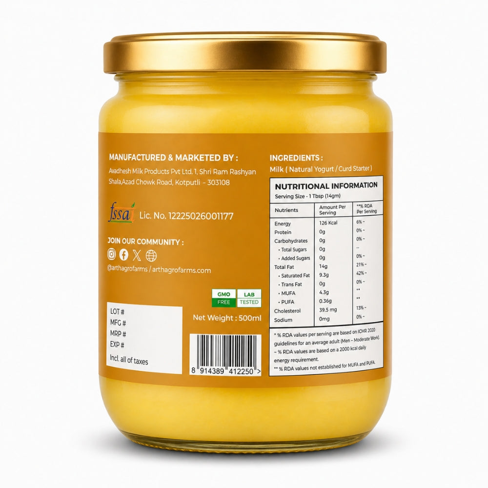 Arth Agro Farms – Pure A2 Desi Cow Ghee | Authentic Bilona Method | Healthy & Organic