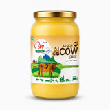 Jar of A2 Desi Cow Ghee with a gold lid on a white background