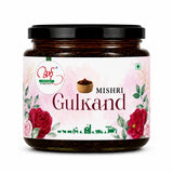 Jar of Mishri Gulkand with decorative label on a white background