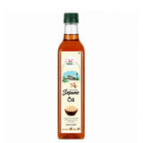Bottle of sesame oil with a label on a white background
