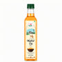 Bottle of mustard oil with a green cap on a white background