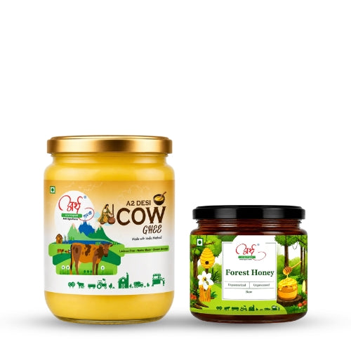 A2 Desi Bilona Cow Ghee 500 ml and Honey 300ml Combo