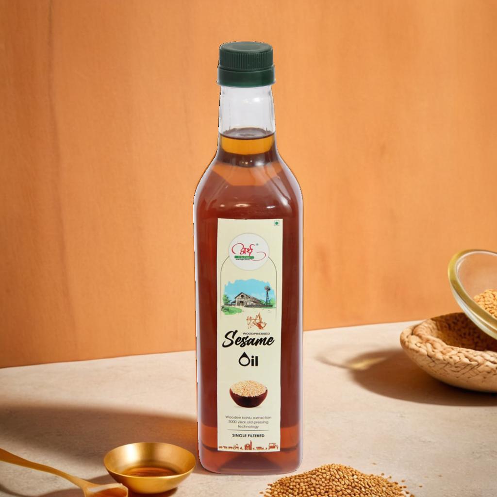 100% Pure Wood Pressed Sesame Oil – Natural & Cold Extraction for Cooking, Skin & Hair